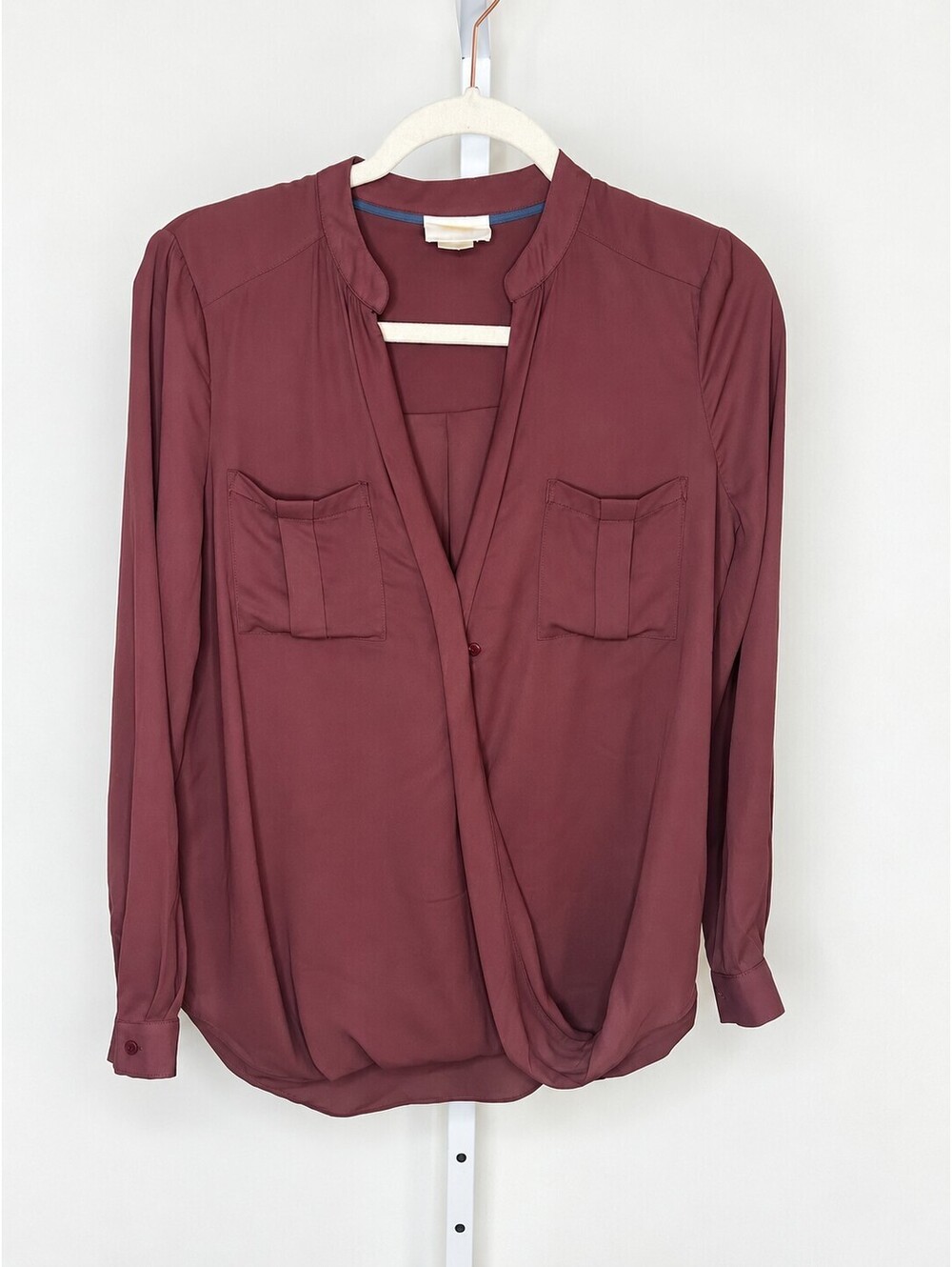 Anthropologie Maeve Eva Burgundy Faux Wrap Draped Blouse Size 0